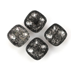 BLACK RUTILE QUARTZ MANY RUTILE (SI) PLAIN LENTIL CUSHION 10.00X10.00 MM 3.71 Cts.