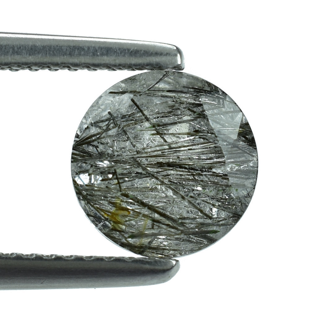 BLACK RUTILE QUARTZ MANY RUTILE CUT ROUND (MILKY)(HI) 8.00X8.00 MM 0.37 Cts.