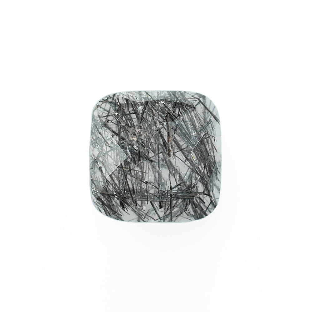 BLACK RUTILE QUARTZ MANY RUTILE CHECKER CUT CUSHION CAB (MILKY)(SI) 8.00X8.00 MM 0.38 Cts.