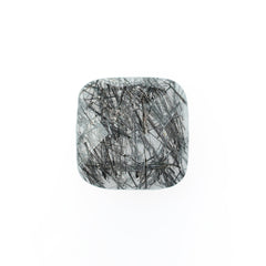 BLACK RUTILE QUARTZ MANY RUTILE CHECKER CUT CUSHION CAB (MILKY)(SI) 8.00X8.00 MM 0.38 Cts.