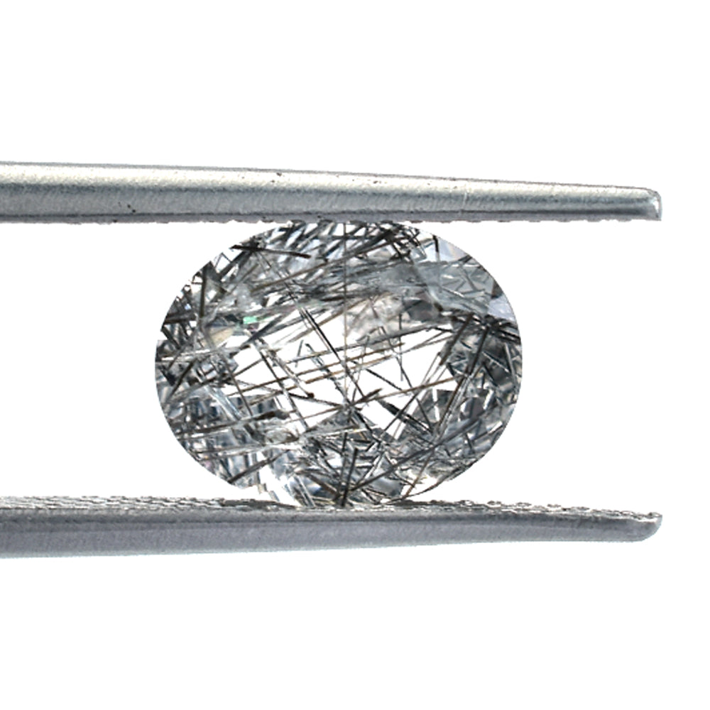 BLACK RUTILE QUARTZ (MANY RUTILE) (TRANSPARENT)(SI) CUT OVAL 10.00X8.00 MM 2.45 Cts.