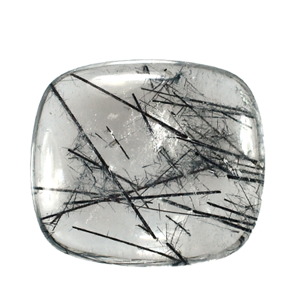 BLACK RUTILE QUARTZ (SOME RUTILE)(TRANSPARENT)(SI) PLAIN LENTIL CUSHION 18.00X16.00 MM 11.42 Cts.