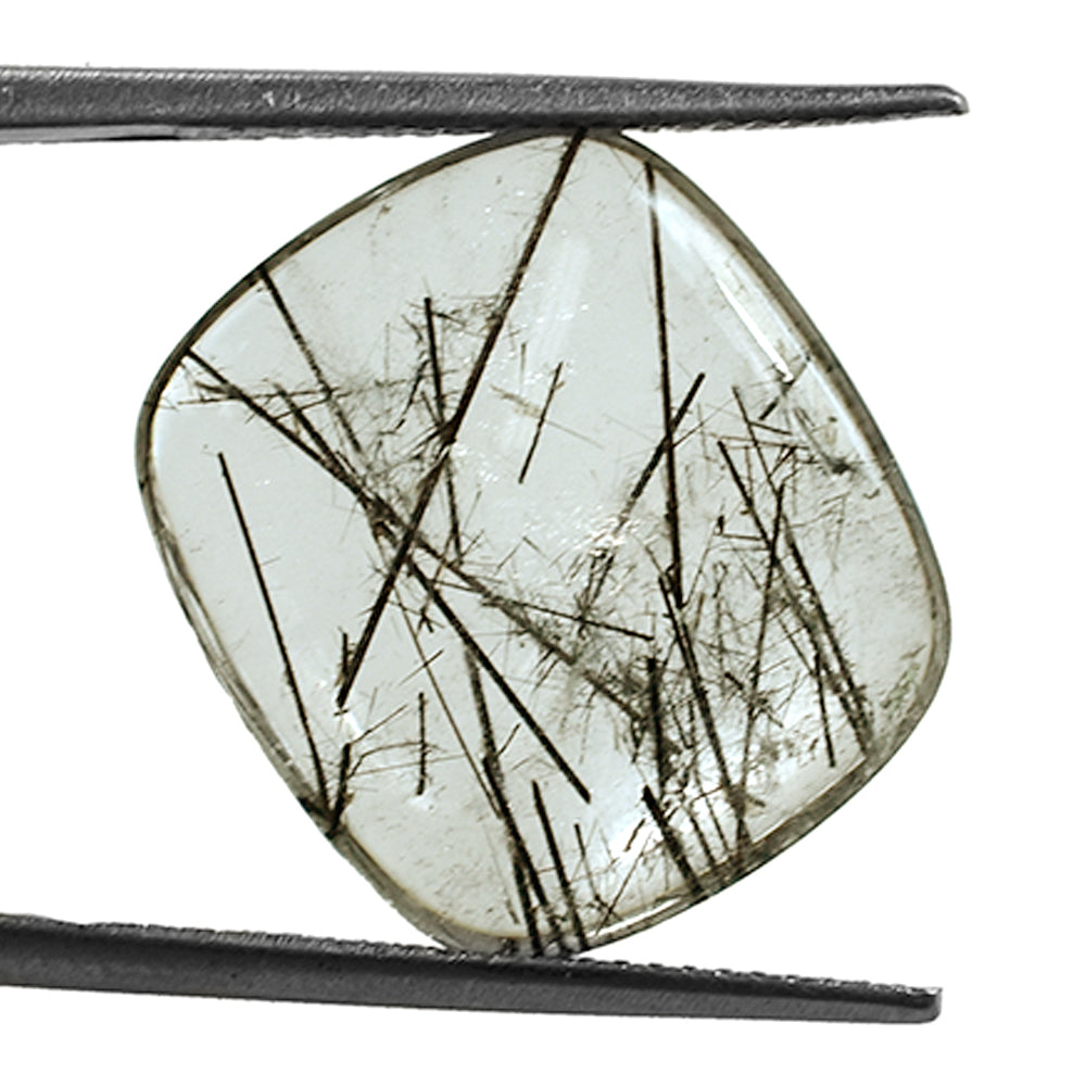 BLACK RUTILE QUARTZ (SOME RUTILE)(TRANSPARENT)(SI) PLAIN LENTIL CUSHION 18.00X16.00 MM 11.42 Cts.