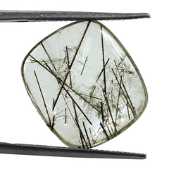 BLACK RUTILE QUARTZ (SOME RUTILE)(TRANSPARENT)(SI) PLAIN LENTIL CUSHION 18.00X16.00 MM 11.42 Cts.
