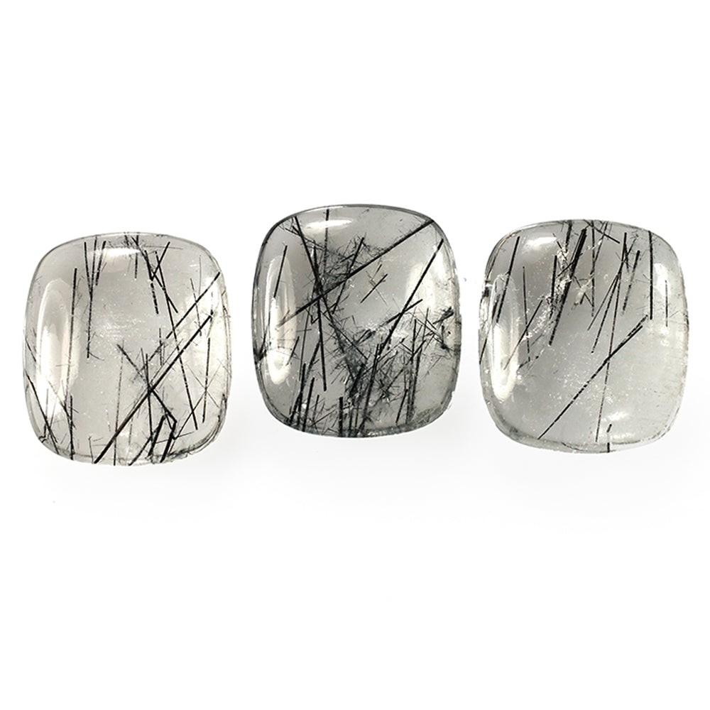 BLACK RUTILE QUARTZ (SOME RUTILE)(TRANSPARENT)(SI) PLAIN LENTIL CUSHION 18.00X16.00 MM 11.42 Cts.