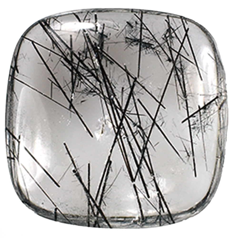 BLACK RUTILE QUARTZ (SOME RUTILE)(TRANSPARENT)(SI) PLAIN LENTIL CUSHION 24.00X24.00 MM 27.65 Cts.