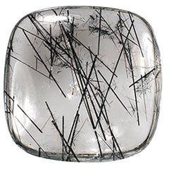 BLACK RUTILE QUARTZ (SOME RUTILE)(TRANSPARENT)(SI) PLAIN LENTIL CUSHION 24.00X24.00 MM 27.65 Cts.