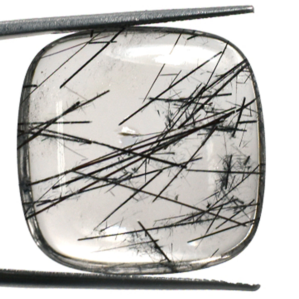 BLACK RUTILE QUARTZ (SOME RUTILE)(TRANSPARENT)(SI) PLAIN LENTIL CUSHION 24.00X24.00 MM 27.65 Cts.