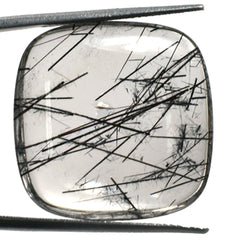 BLACK RUTILE QUARTZ (SOME RUTILE)(TRANSPARENT)(SI) PLAIN LENTIL CUSHION 24.00X24.00 MM 27.65 Cts.