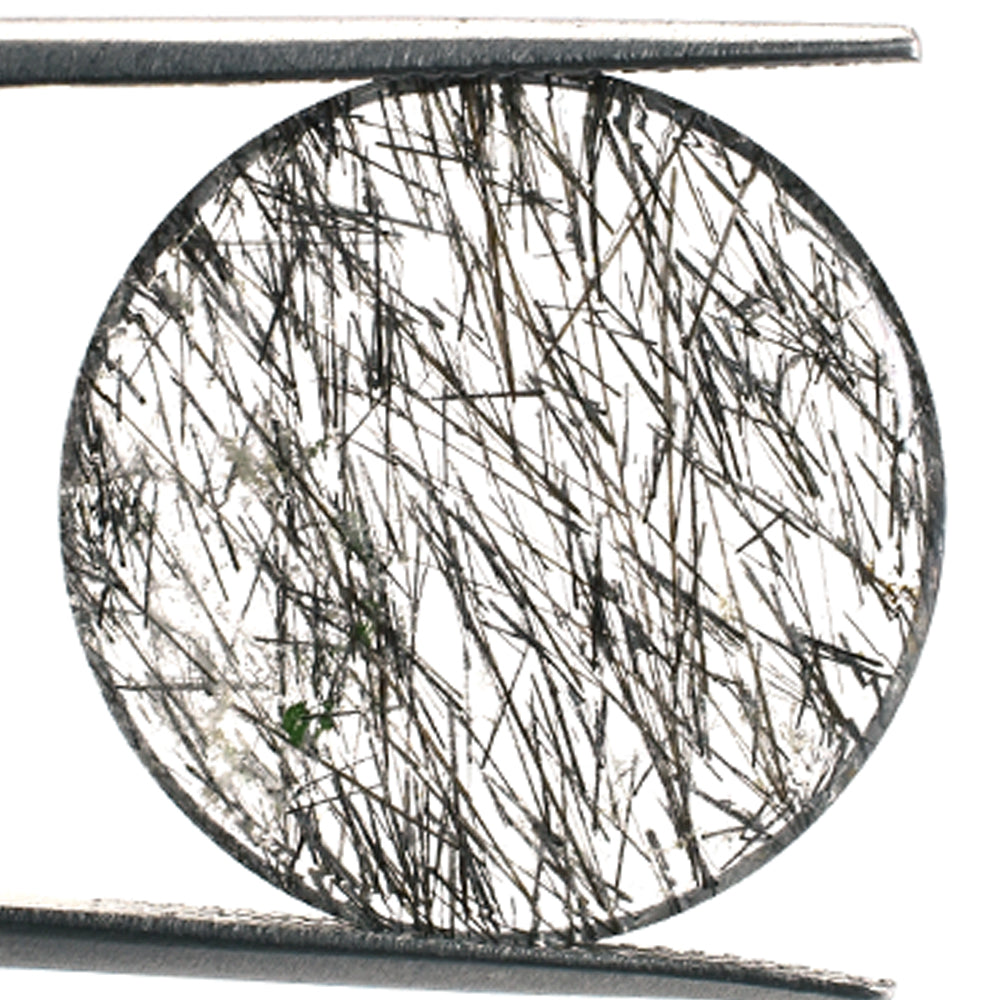 BLACK RUTILE QUARTZ (MANY RUTILE) (TRANSPARENT) PLAIN ROUND PLATES 20.00X20.00 MM 7.58 Cts.