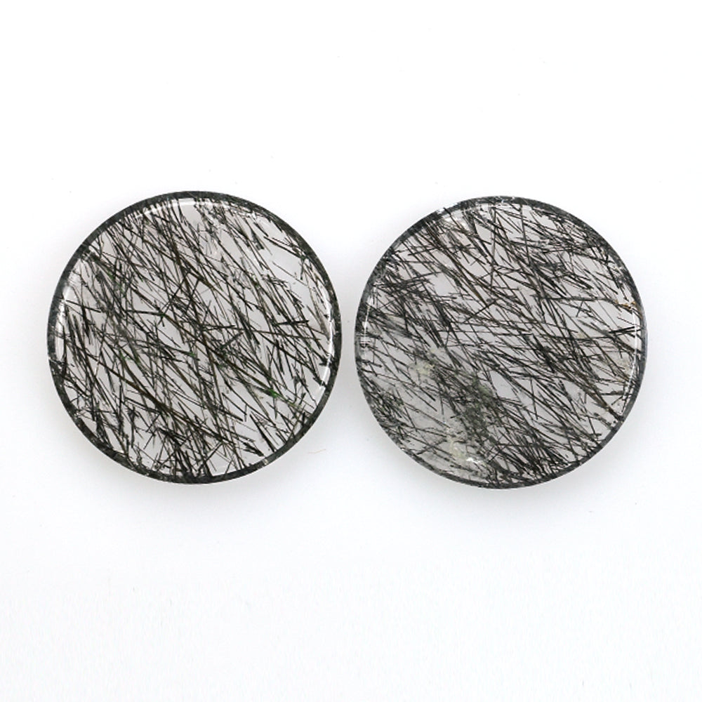 BLACK RUTILE QUARTZ (MANY RUTILE) (TRANSPARENT) PLAIN ROUND PLATES 20.00X20.00 MM 7.58 Cts.
