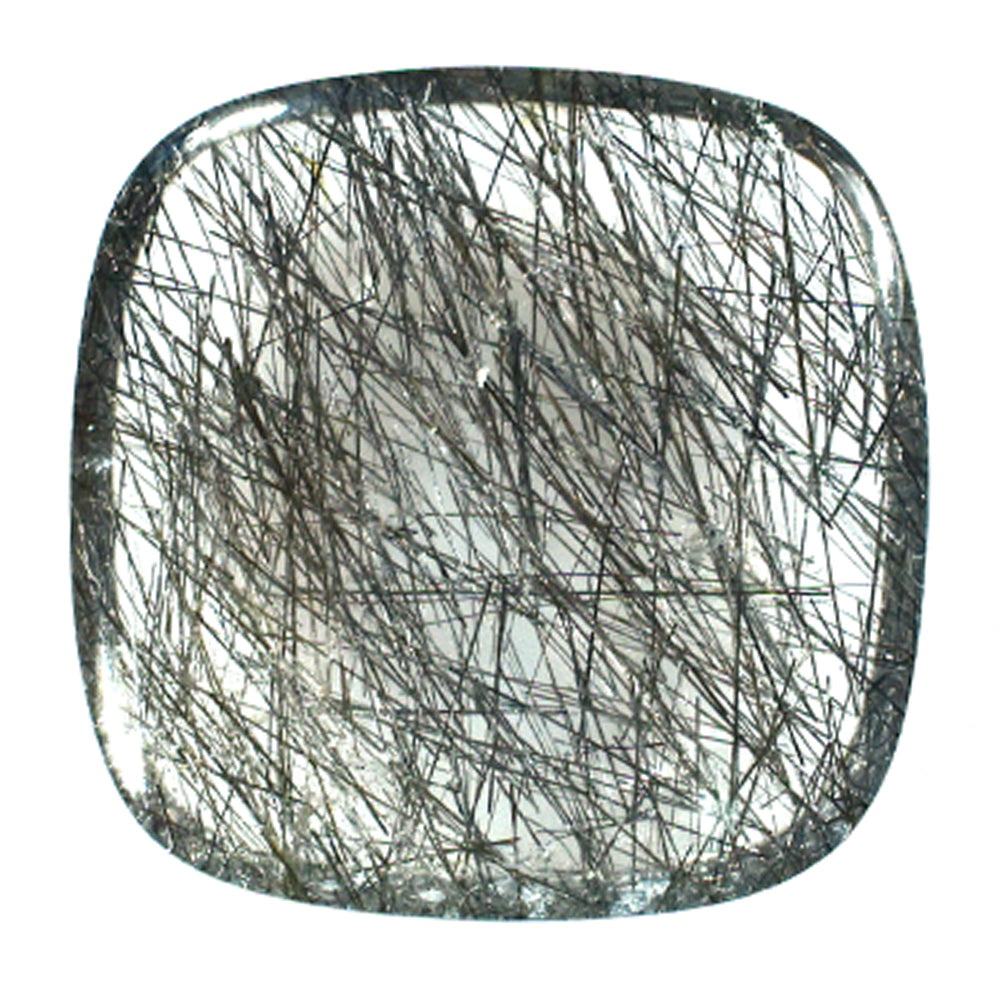 BLACK RUTILE QUARTZ (MANY RUTILE) (TRANSPARENT) PLAIN LENTIL CUSHION 24.00X24.00 MM 28.93 Cts.