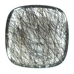 BLACK RUTILE QUARTZ (MANY RUTILE) (TRANSPARENT) PLAIN LENTIL CUSHION 24.00X24.00 MM 28.93 Cts.