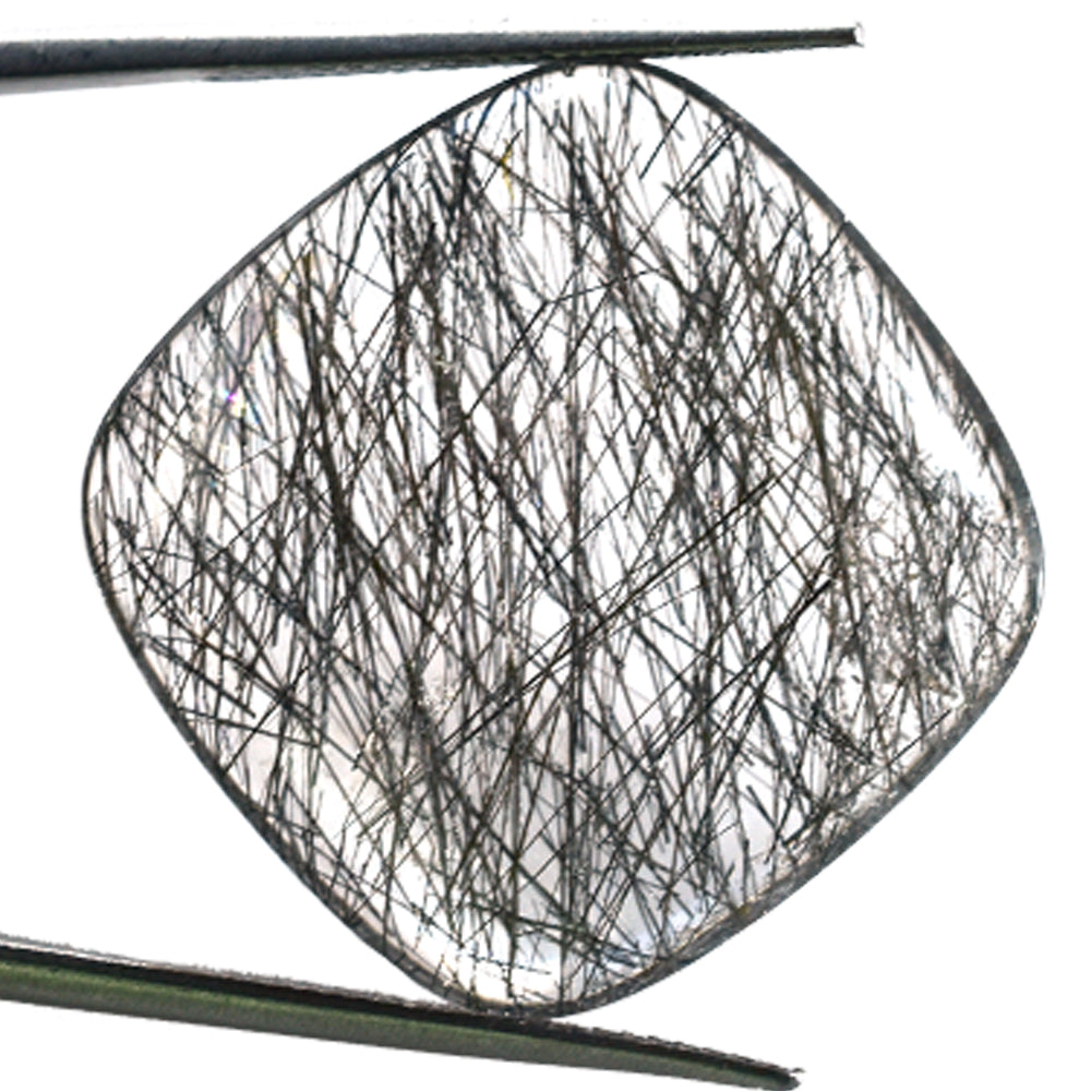 BLACK RUTILE QUARTZ (MANY RUTILE) (TRANSPARENT) PLAIN LENTIL CUSHION 24.00X24.00 MM 28.93 Cts.