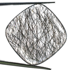 BLACK RUTILE QUARTZ (MANY RUTILE) (TRANSPARENT) PLAIN LENTIL CUSHION 24.00X24.00 MM 28.93 Cts.