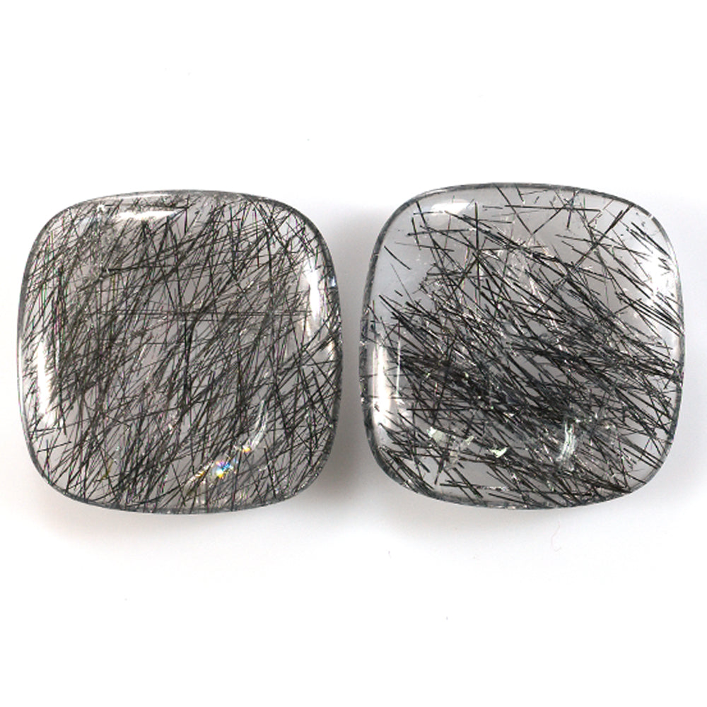 BLACK RUTILE QUARTZ (MANY RUTILE) (TRANSPARENT) PLAIN LENTIL CUSHION 24.00X24.00 MM 28.93 Cts.