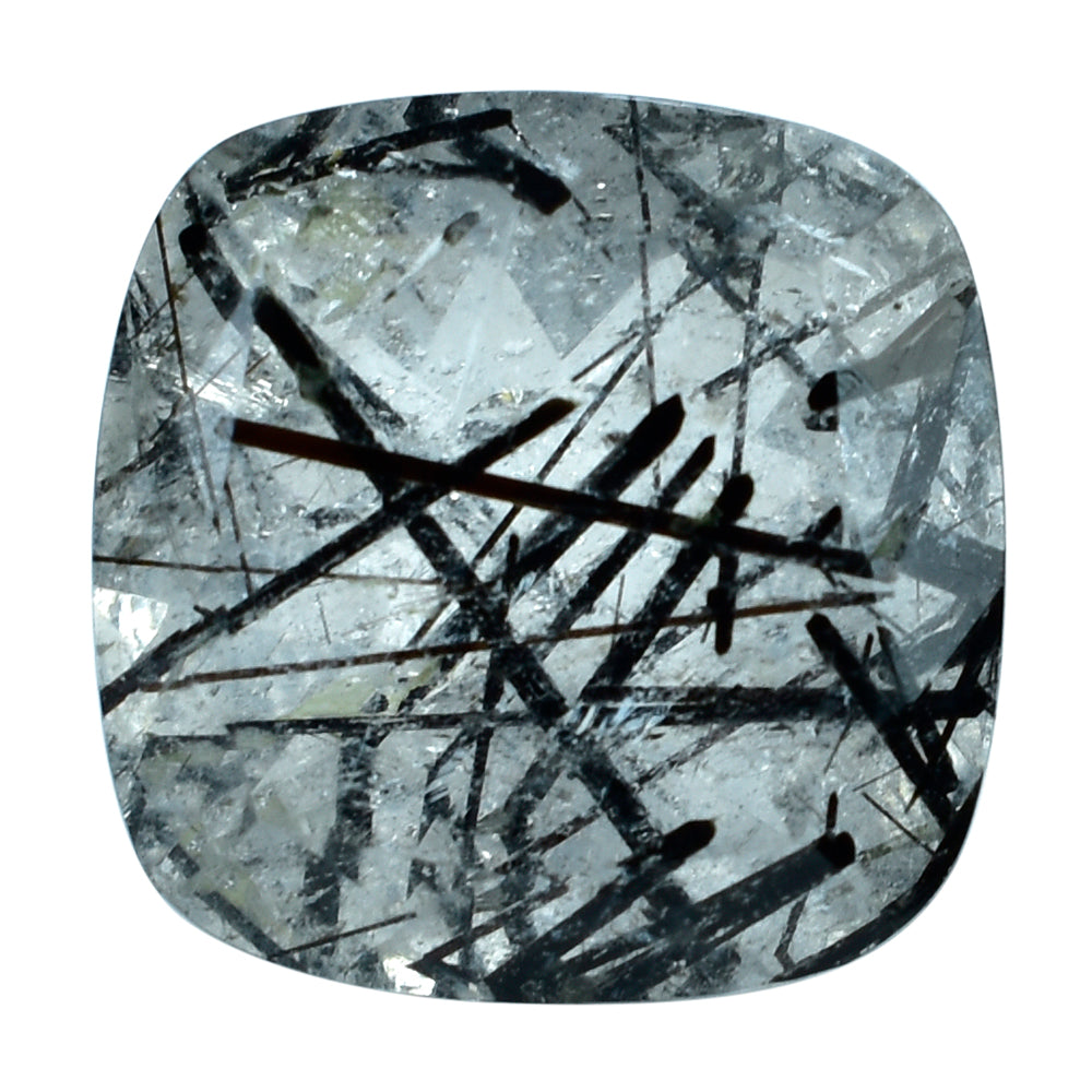 BLACK RUTILE QUARTZ CUT CUSHION 14MM  10.28 Cts.