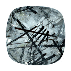BLACK RUTILE QUARTZ CUT CUSHION 14MM  10.28 Cts.