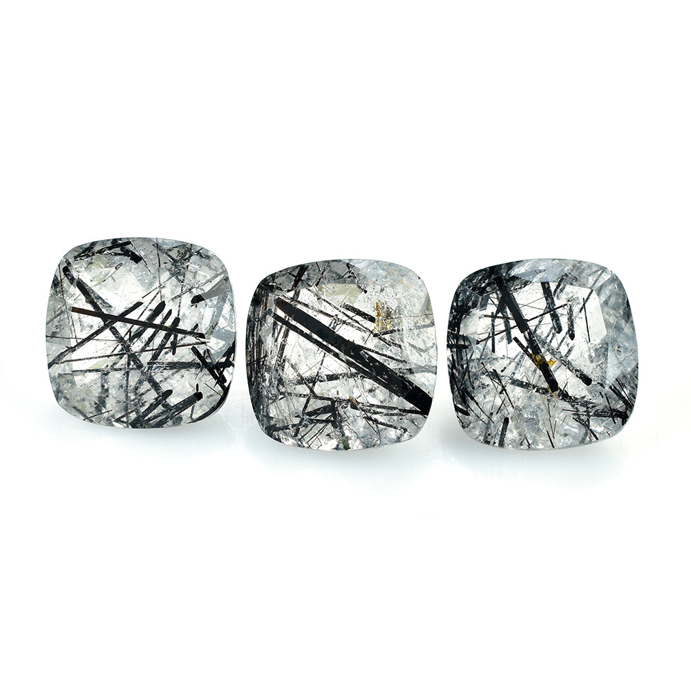 BLACK RUTILE QUARTZ CUT CUSHION 14MM  10.28 Cts.