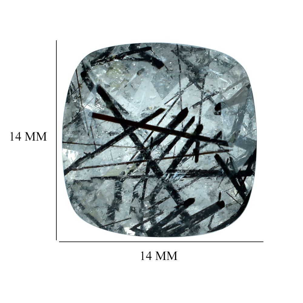 BLACK RUTILE QUARTZ CUT CUSHION 14MM  10.28 Cts.