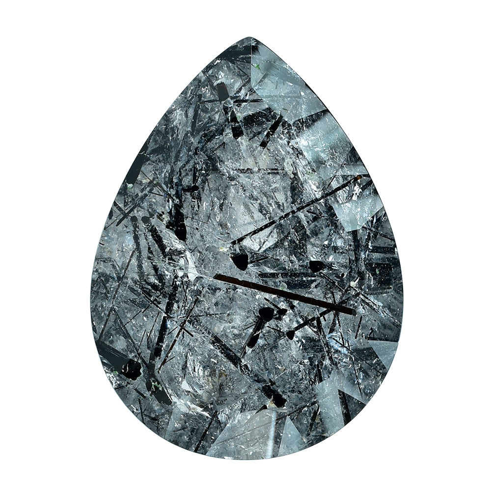 BLACK RUTILE QUARTZ CONCAVE CUT PEAR 20X15 MM  15.22 Cts.