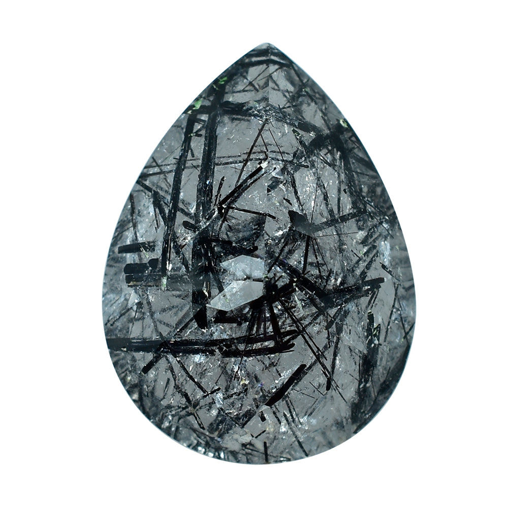 BLACK RUTILE QUARTZ CONCAVE CUT PEAR 20X15 MM  15.22 Cts.