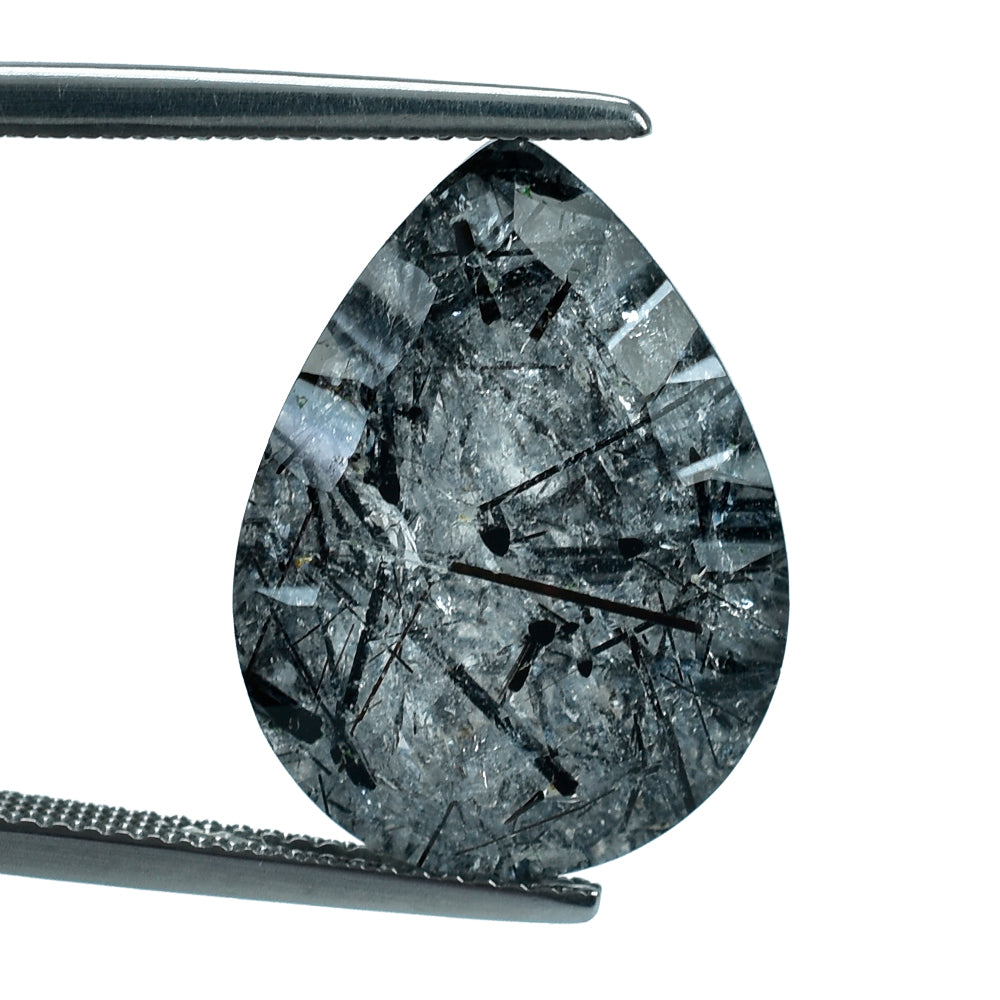 BLACK RUTILE QUARTZ CONCAVE CUT PEAR 20X15 MM  15.22 Cts.