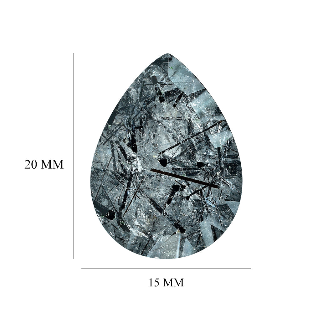 BLACK RUTILE QUARTZ CONCAVE CUT PEAR 20X15 MM  15.22 Cts.