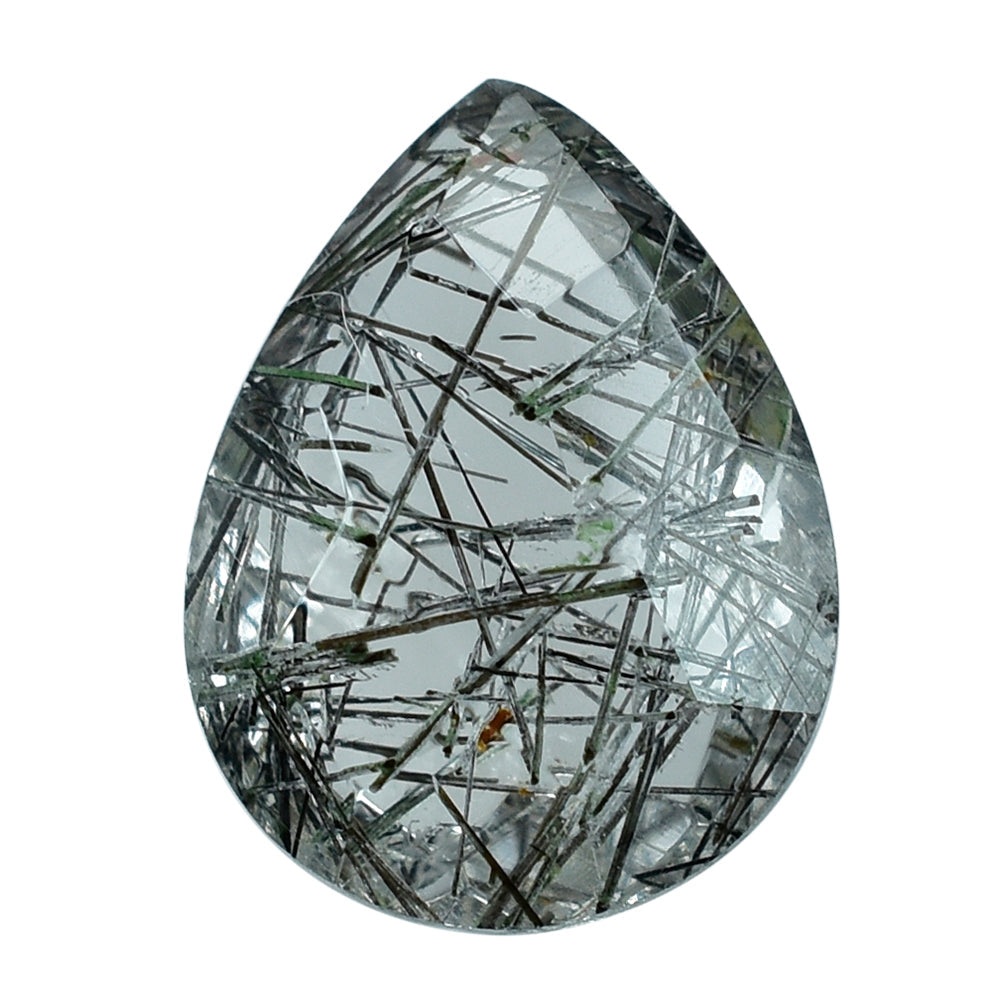 BLACK RUTILE QUARTZ BRIOLETTE PEAR 8X6MM 0.95 Cts.