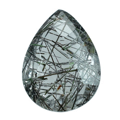 BLACK RUTILE QUARTZ BRIOLETTE PEAR 8X6MM 0.95 Cts.