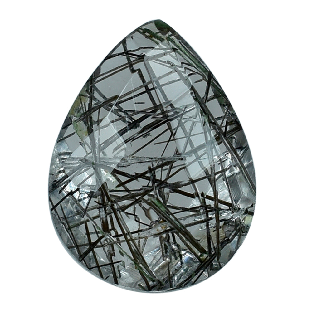 BLACK RUTILE QUARTZ BRIOLETTE PEAR 8X6MM 0.95 Cts.