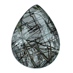 BLACK RUTILE QUARTZ BRIOLETTE PEAR 8X6MM 0.95 Cts.