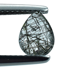 BLACK RUTILE QUARTZ BRIOLETTE PEAR 8X6MM 0.95 Cts.