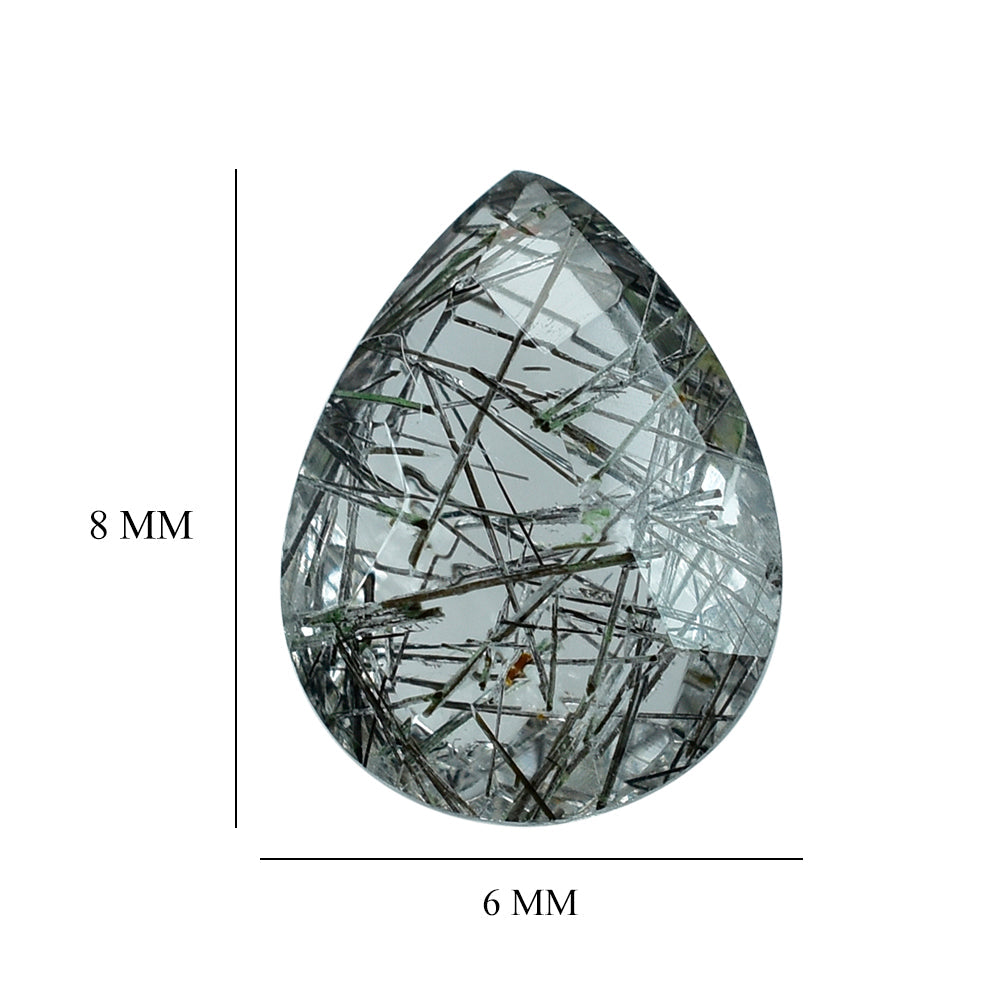 BLACK RUTILE QUARTZ BRIOLETTE PEAR 8X6MM 0.95 Cts.