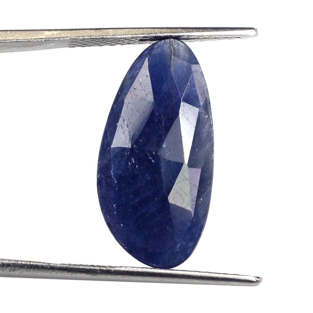 BLUE SAPPHIRE ROSE CUT IRREGULAR BRIOLETTE PEARISH 22X11MM 9.84 Cts.