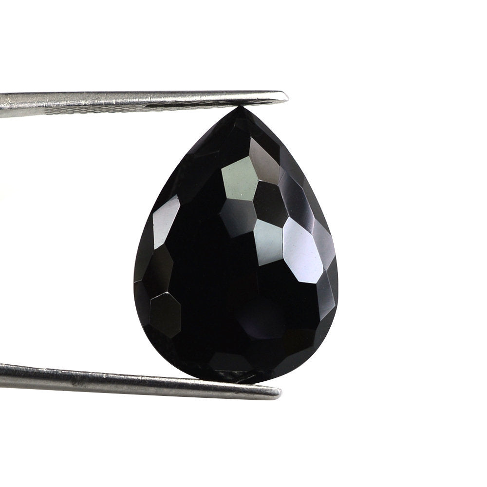 BLACK SPINEL IRREGULAR FACETED PEAR CAB 22X16MM 14.76 Cts.