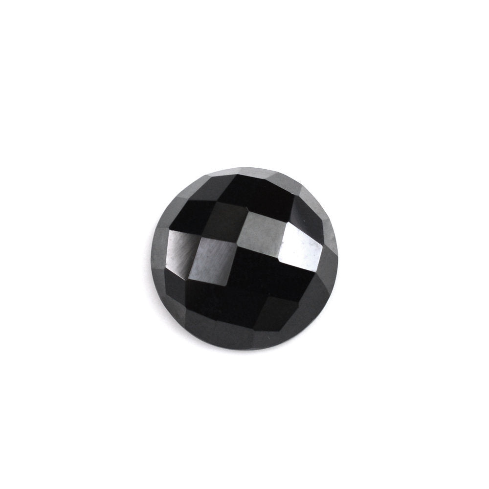BLACK SPINEL CHECKER CUT ROUND CAB 12MM 7.38 Cts.