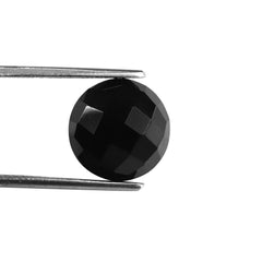 BLACK SPINEL CHECKER CUT ROUND CAB 12MM 7.38 Cts.