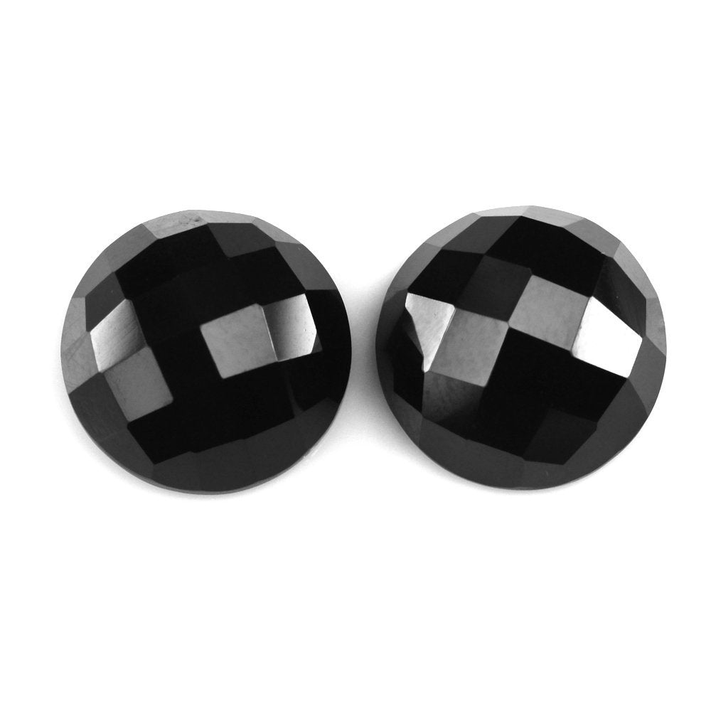 BLACK SPINEL CHECKER CUT ROUND CAB 12MM 7.38 Cts.