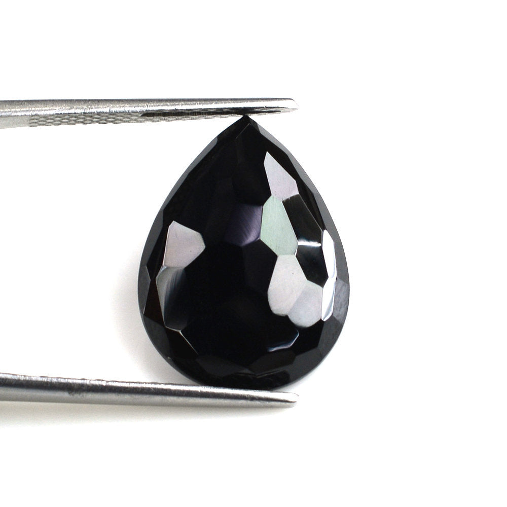 BLACK SPINEL IRREGULAR FACETED PEAR CAB 20X15MM 12.87 Cts.