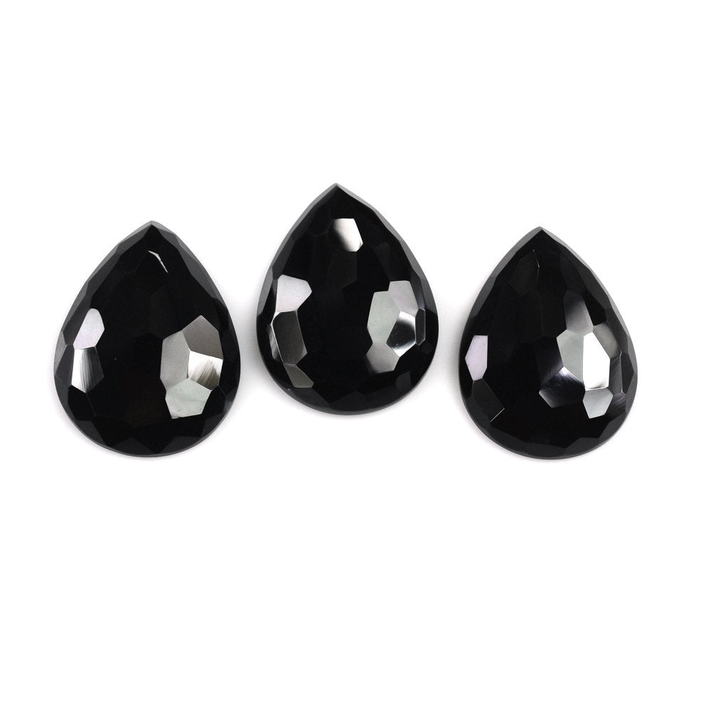 BLACK SPINEL IRREGULAR FACETED PEAR CAB 20X15MM 12.87 Cts.