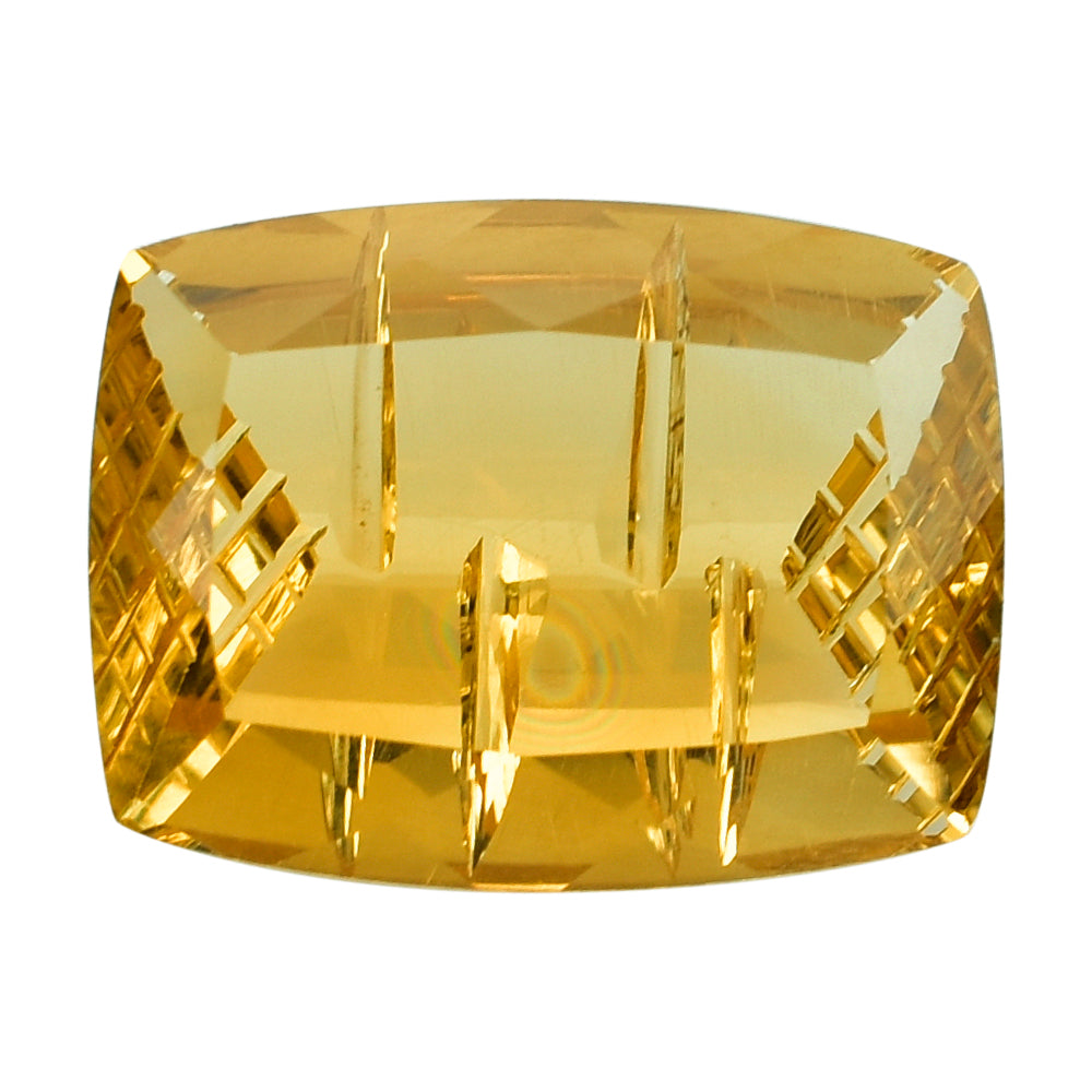 CITRINE (GOLDEN) STEP CUT WITH CARVED SIDE CUSHION (C-2) (DES#78) 16X12MM 9.42 Cts.