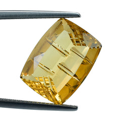 CITRINE (GOLDEN) STEP CUT WITH CARVED SIDE CUSHION (C-2) (DES#78) 16X12MM 9.42 Cts.