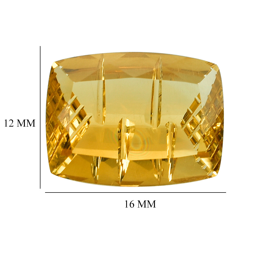 CITRINE (GOLDEN) STEP CUT WITH CARVED SIDE CUSHION (C-2) (DES#78) 16X12MM 9.42 Cts.