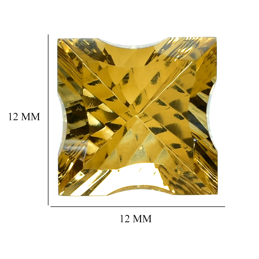 CITRINE (GOLDEN) CONCAVE NINETY CUT SQUARE (DES#52) (C-2) 12MM 7.25 Cts.