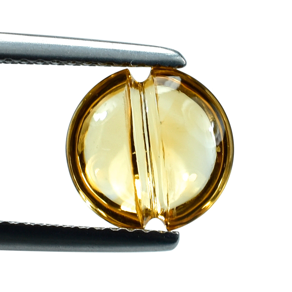 CITRINE (GOLDEN) LENTIL ROUND WITH CARVED (DES#25) (C-2) 9MM 2.30 Cts.