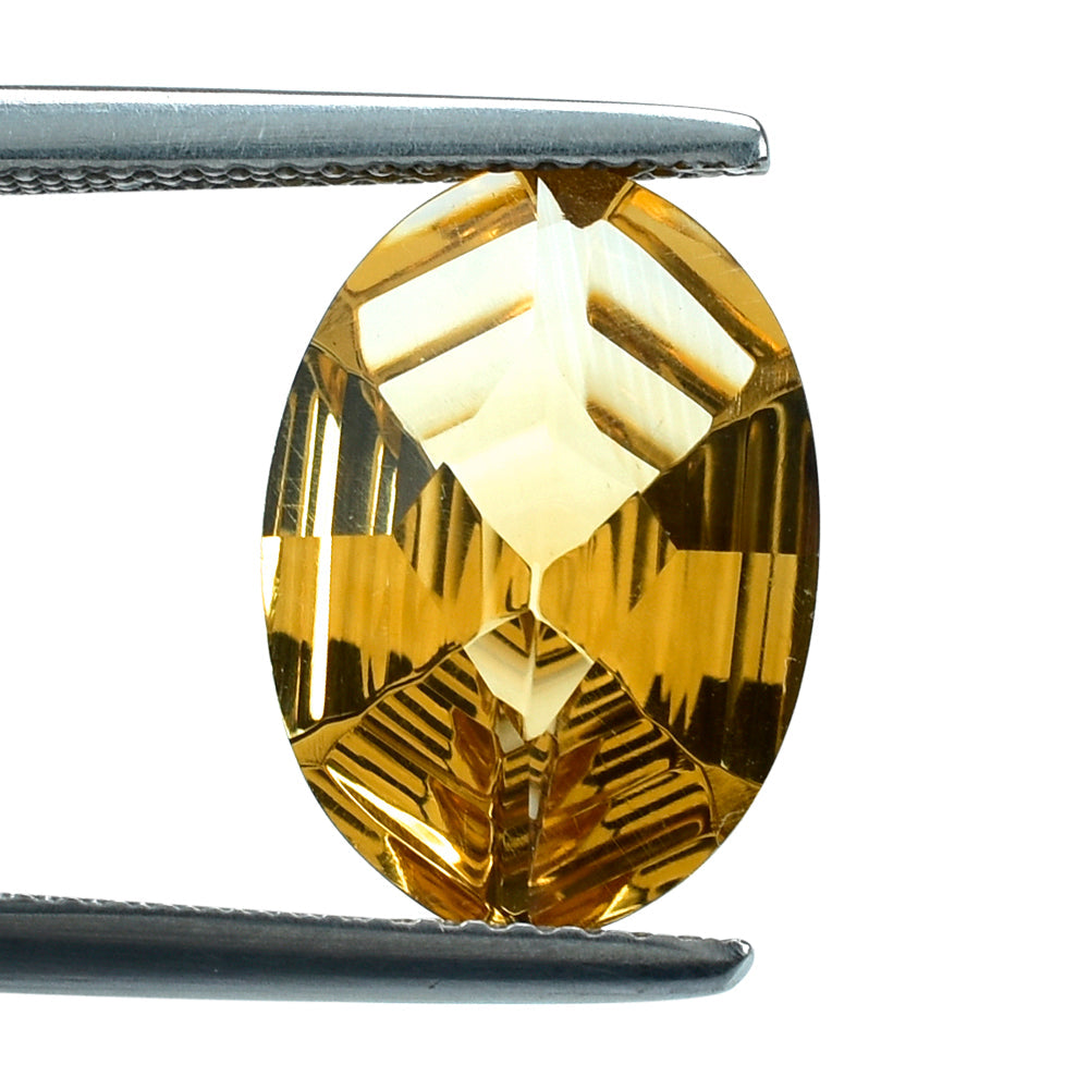 CITRINE (GOLDEN) SWIRL CUT HEXAGON CONCAVE OVAL (DES#87) (C-2) 14X10MM 4.25 Cts.