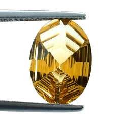 CITRINE (GOLDEN) SWIRL CUT HEXAGON CONCAVE OVAL (DES#87) (C-2) 14X10MM 4.25 Cts.
