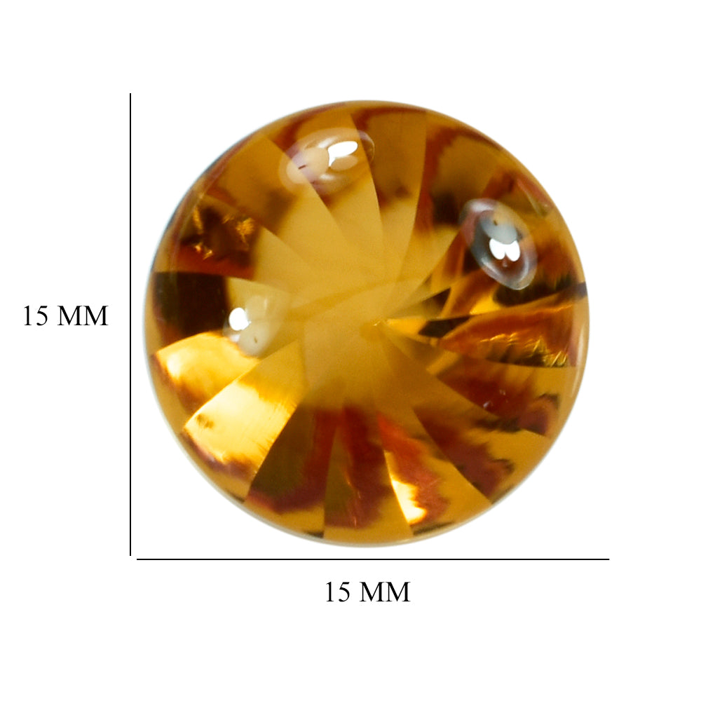 CITRINE (GOLDEN) BUFFTOP ROUND WITH TWISTED CONCAVE (DES#31) (SUPER EXTRA) 15MM 11.20 Cts.