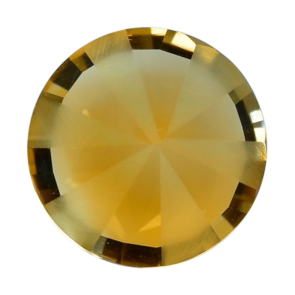 CITRINE (GOLDEN) DIAMOND CUT WITH ONE FACETED POLISH AND ONE SIDE UNPOLISH ROUND (DES#29) 12MM 2.93 Cts.